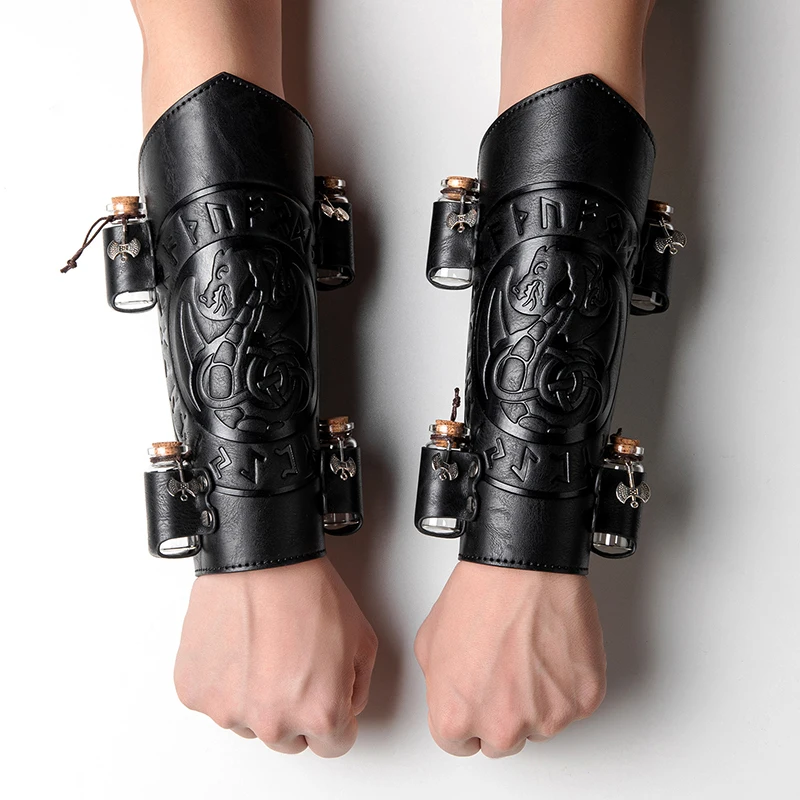 PU Leather Alchemy Steampunk Wristband Medieval Viking Knight Cosplay Gothic Vintage Halloween Pirate Wrister Retro Accessory