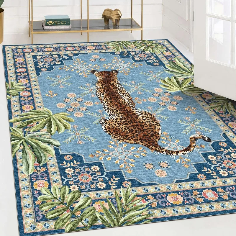 Cheetah Pattern Carpet Personalized Animal Flower Rug Bedroom Living Room Warm Decoration Floor Mat Green Blue Pink Door Mat