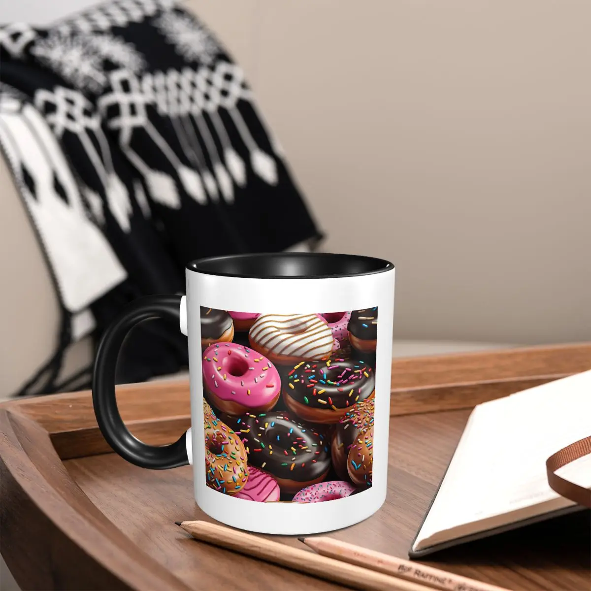 Realistic Donuts Doughnut Seamless Pattern Mug Funny Ceramic Coffee Cups Tea Mugs Milk Cup Drinkware Gifts for Friends