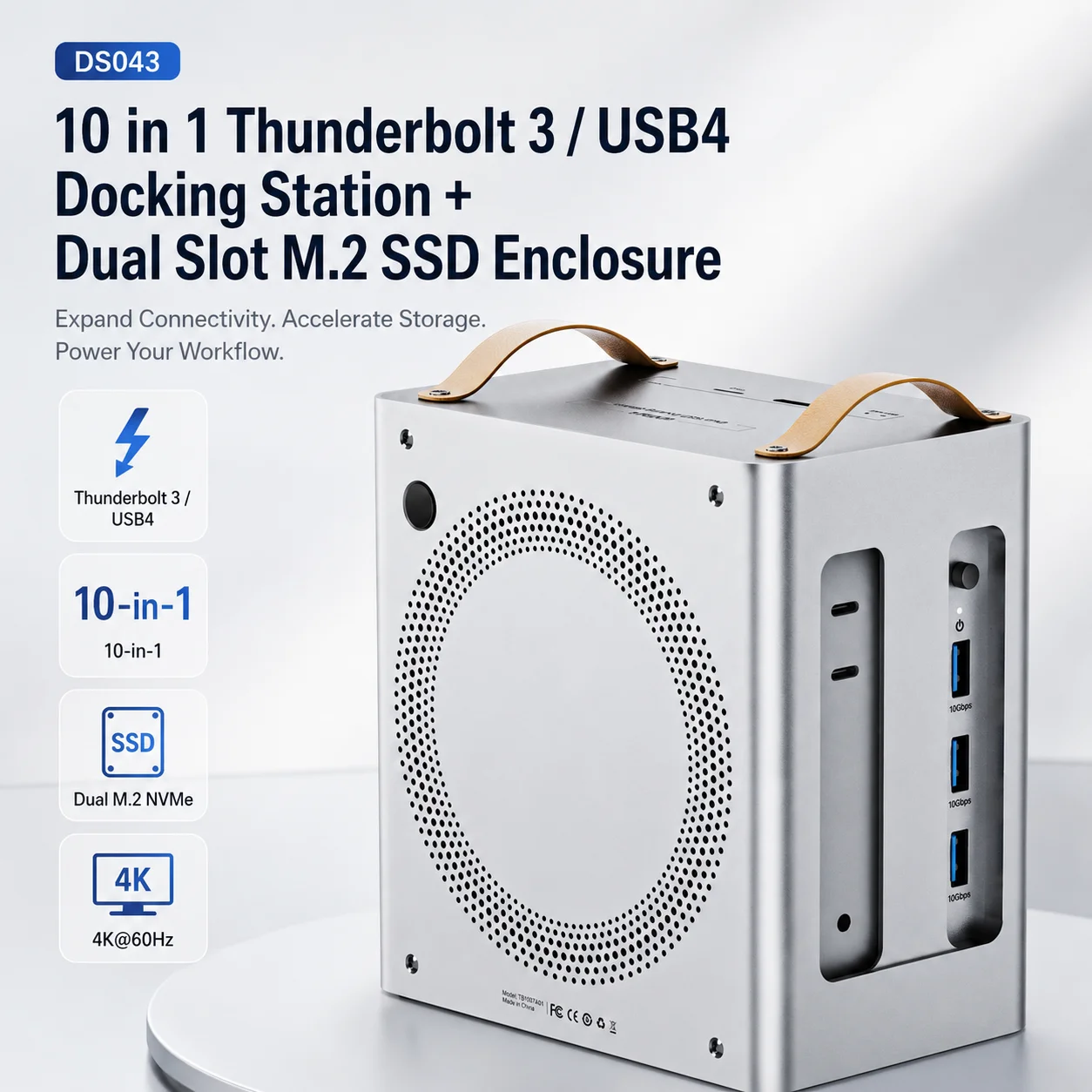 10-in-1 Thunderbolt 3 Aluminum Docking Station Mac Mini M4/m4 Pro Dual M.2 NVMe SSD Enclosure 4K*60Hz Dual DP 10Gbps USB 8TB Max
