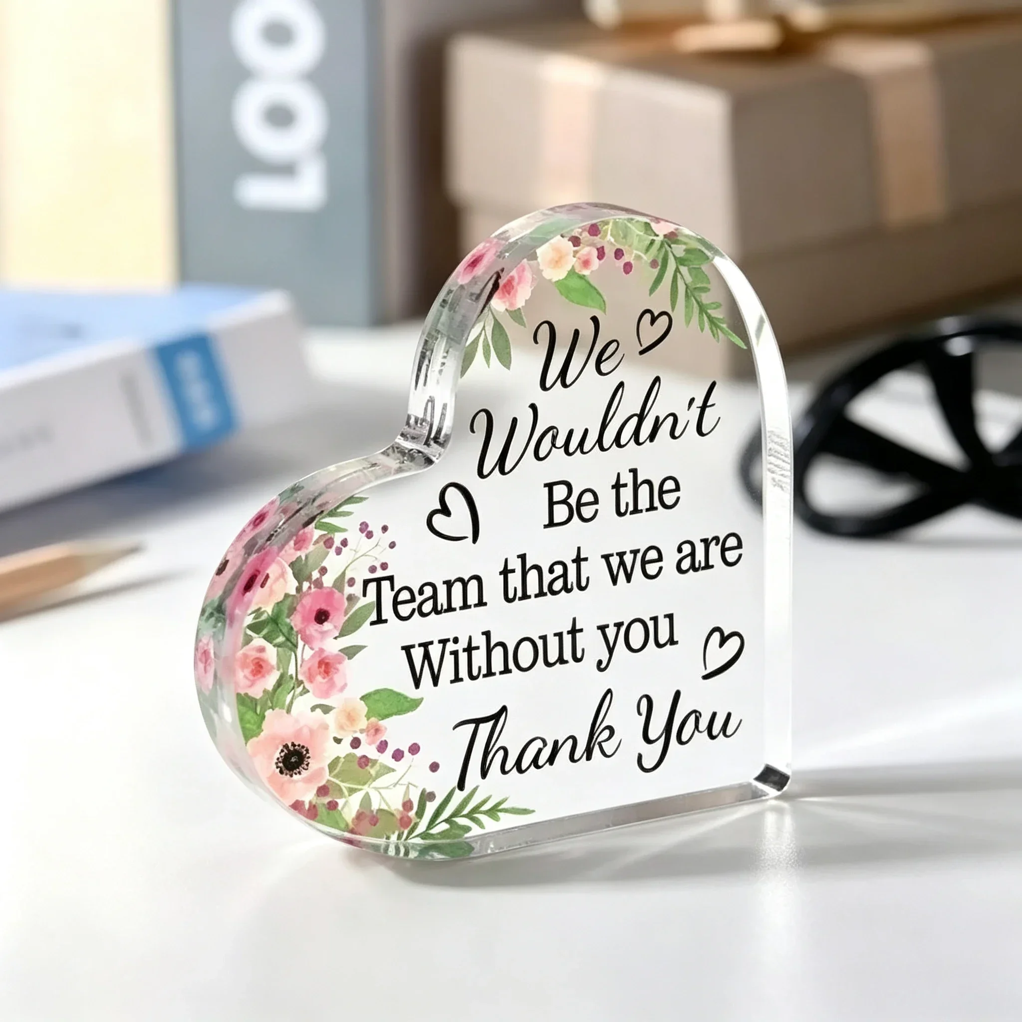 Pink Floral Heart Acrylic Plaque Thank You Coworker Team Appreciation Desktop Table Sign Gift