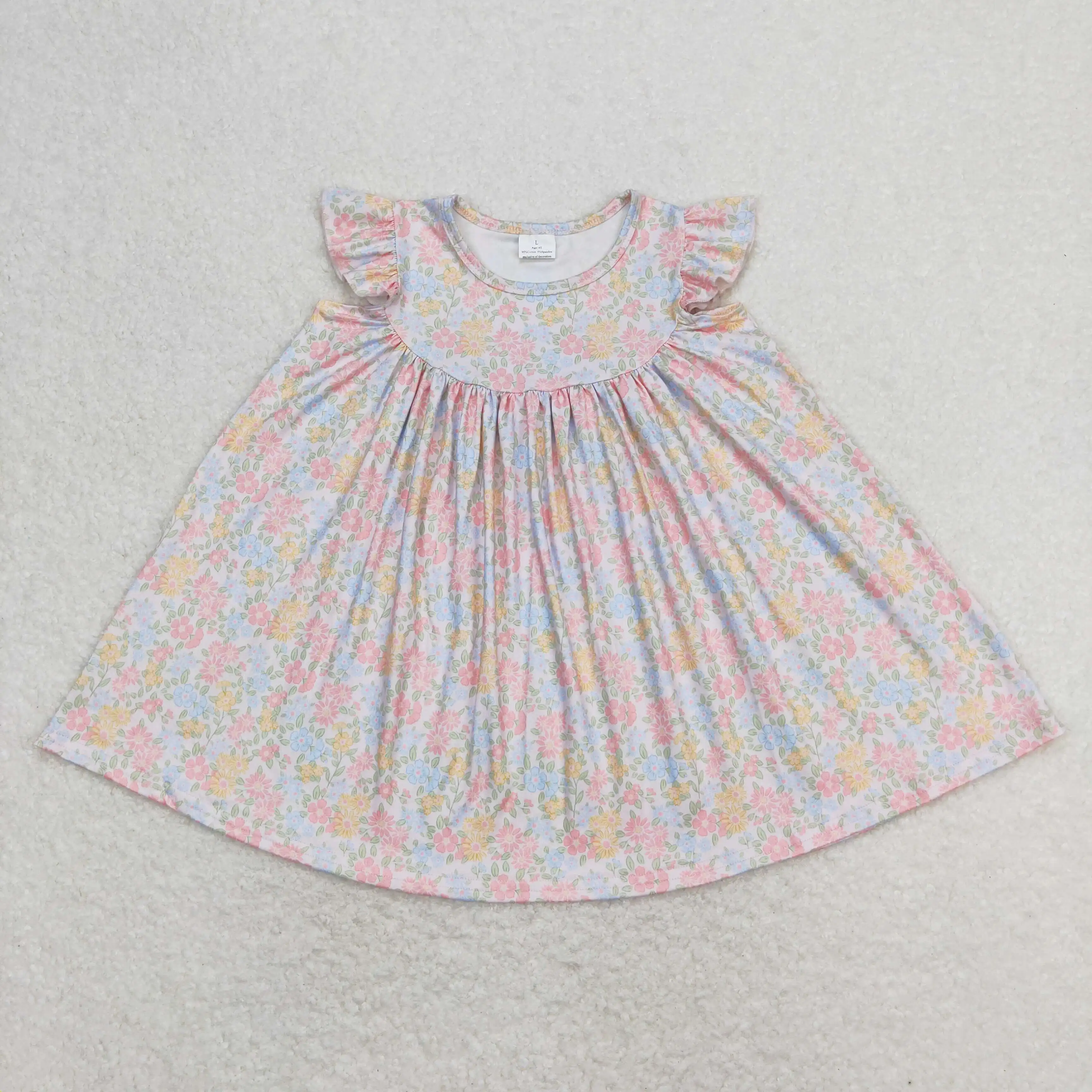 

z924-08 GSD0962 Wholesale Summer toddler girls dresses Matching floral flying sleeve dress Boutique dresses clothes for girls