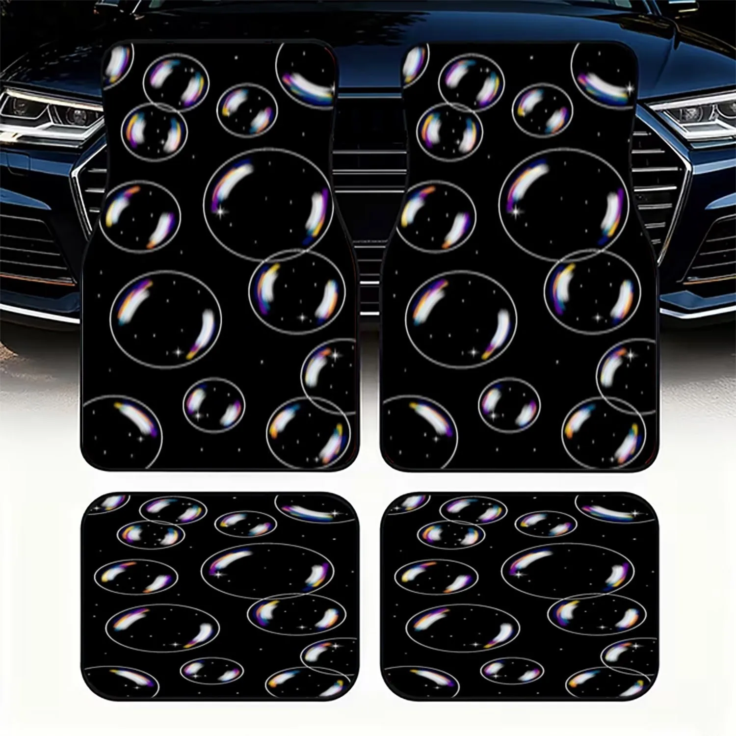 4pcs Starry Bubble Design Car Floor Mats | Polyester, Universal Fit, Lightweight & Flexible, Cosmic Pattern Style, Easy To Insta