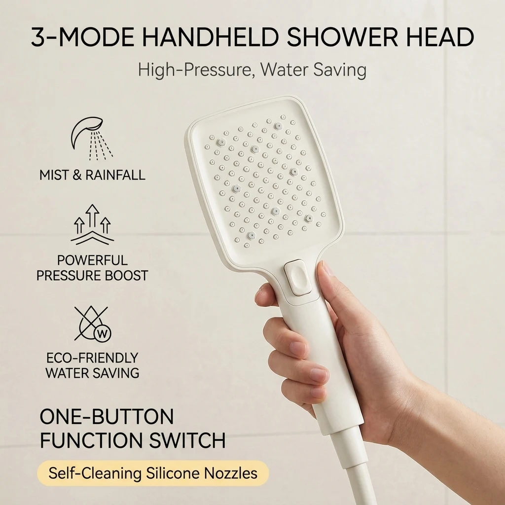High Pressure Super Charged Pressurized Handheld Shower Head, Water Saving Rainfall Spray Nozzle, Universal Fit for Bathroom