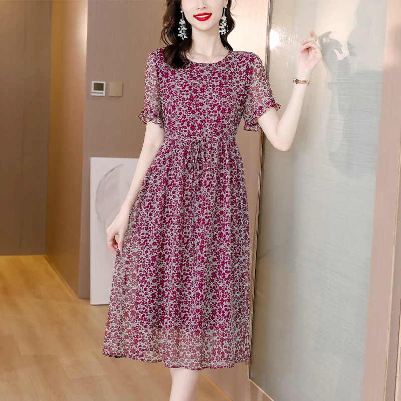 

Spring Women Boho Floral Silk V-Neck Midi Dress Summer Fashion Light Beach Maxi Sundress 2024 Korean Elegant Bodycon Party Dress