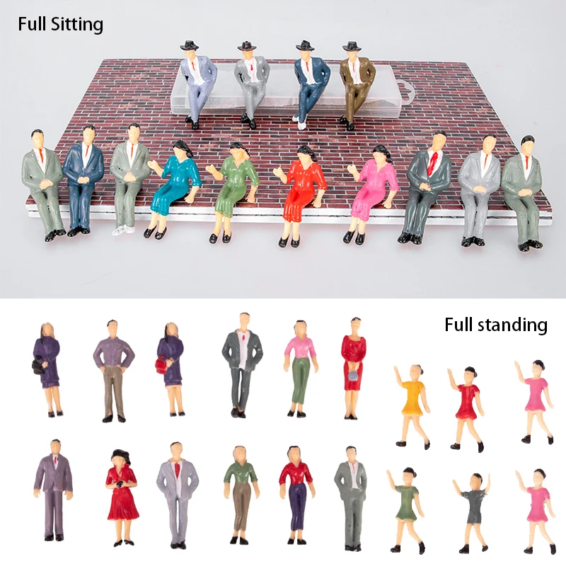 Scale 1:25 Miniature Painted People Model Full Standing/Seated Figures Materials Sand Table Scene Layout Diorama Kits 10Pcs/Lot