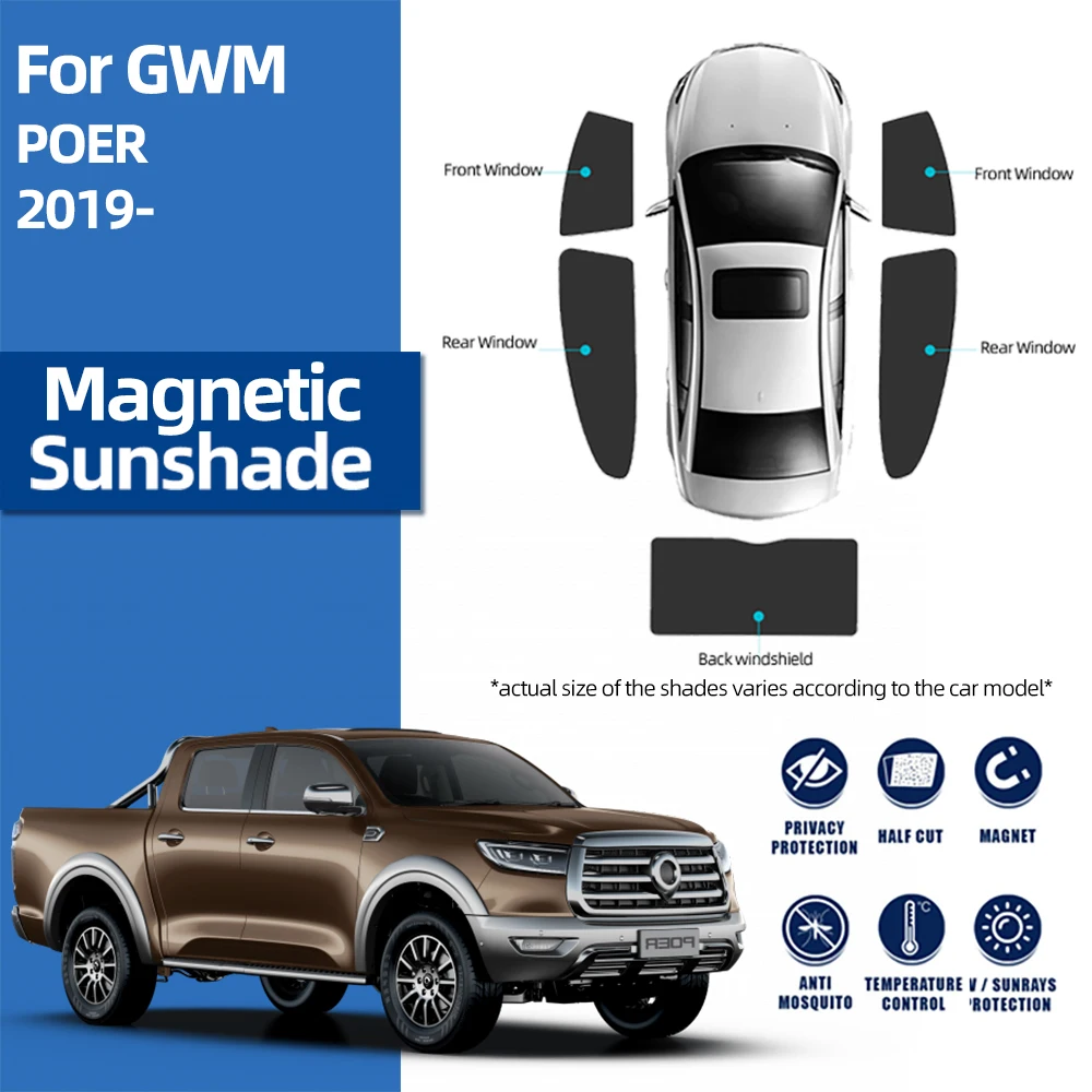 

For Great Wall GWM Poer Pao 2019-2024 Car Sunshade Shield Front Windshield Frame Curtain Rear Side Baby Window Sun Shade Visor