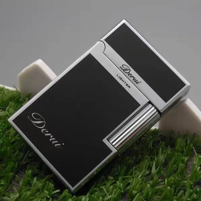 Derui الفاخرة الجانب انزلاق مشرق الصوت نفخ غاز البوتان أخف الغاز المعدني لهب مفتوح التدخين اكسسوارات الرجال هدية أخف وزنا