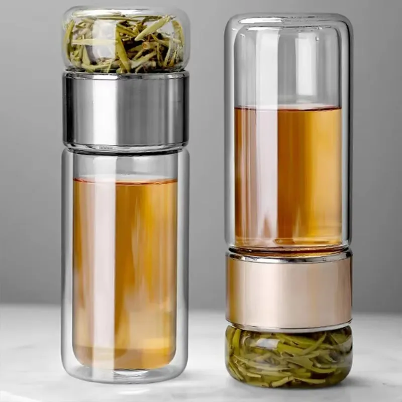2026 NEU Hochwertige Borosilikatglas-Teeflasche 420ML Doppelwandiger Isolierbecher mit Teefilter, Heiß- und Kaltgetränkebehälter