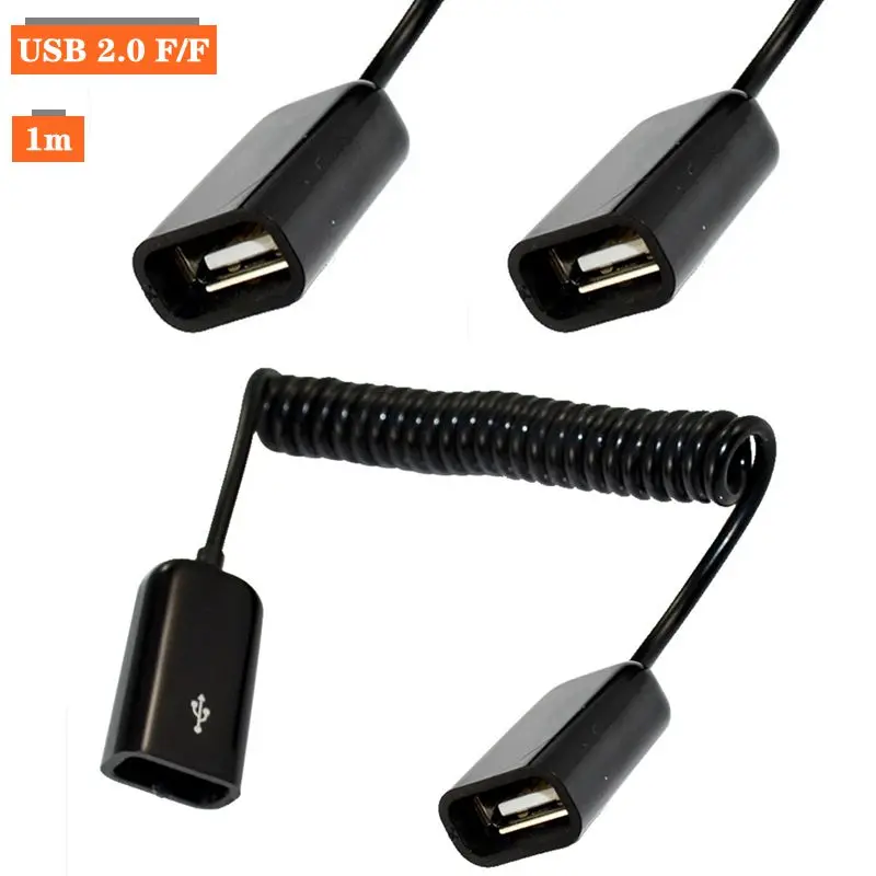 Câble d'extension de fil de ressort USB2.0 touristes tête femelle USB tête femelle à tête femelle câble de connexion USB F-USB F