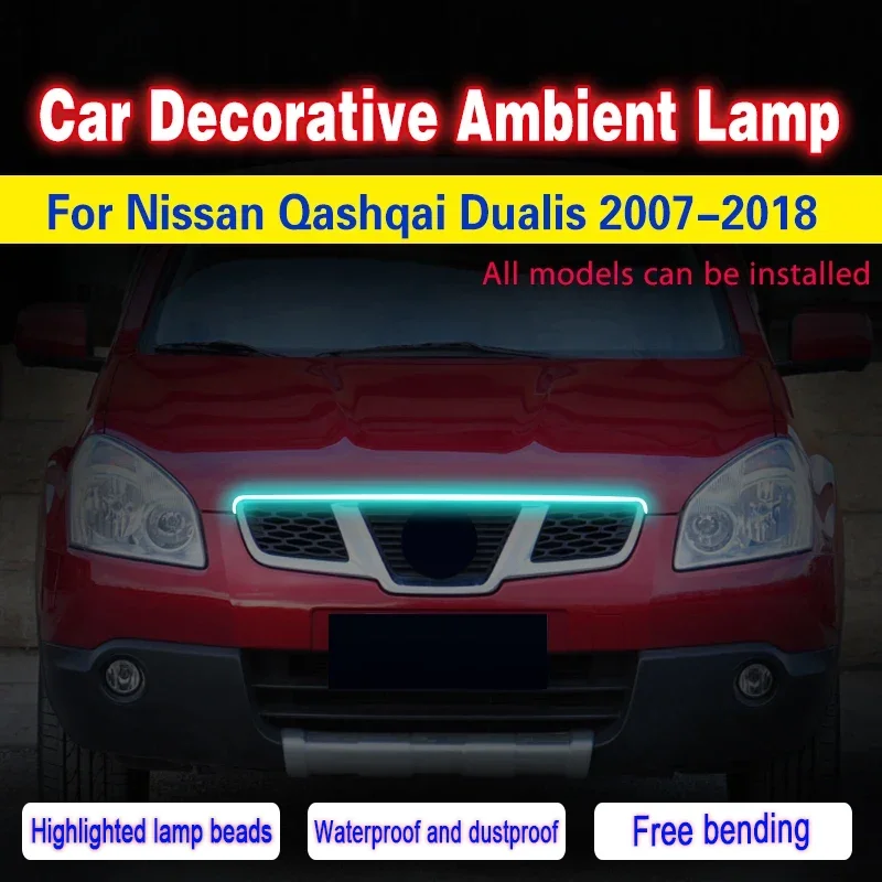 For Nissan Qashqai Dualis Car Hood Lights Strip Universal Guide Decorative Light Bar Auto Headlights Car Daytime Running Light