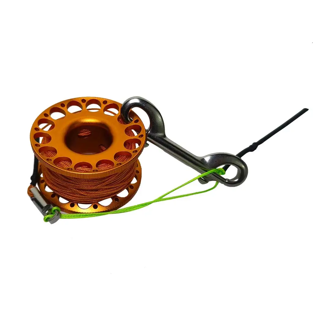 NONE 30 m Aluminiumlegierung, Tauchspule, Fingerrolle mit doppelseitigem Haken aus Edelstahl, Cave Tech Wreck Diving Fingerrolle 5