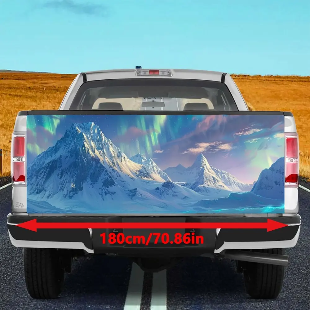 Green Aurora Snow Mountain Print Car Tail Trunk Protect Vinly Decal Auto Accessories Hood Decoration Sticker for Off-road Pickup