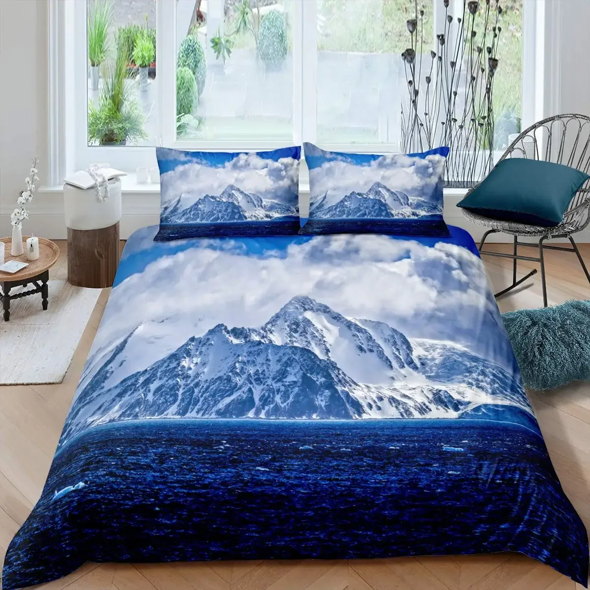 Snow Mountain Duvet Cover Set Sea Waves Bedding Set Sea Landscape King Size Comforter Cover Nature Scenery Polyester Quilt Cover