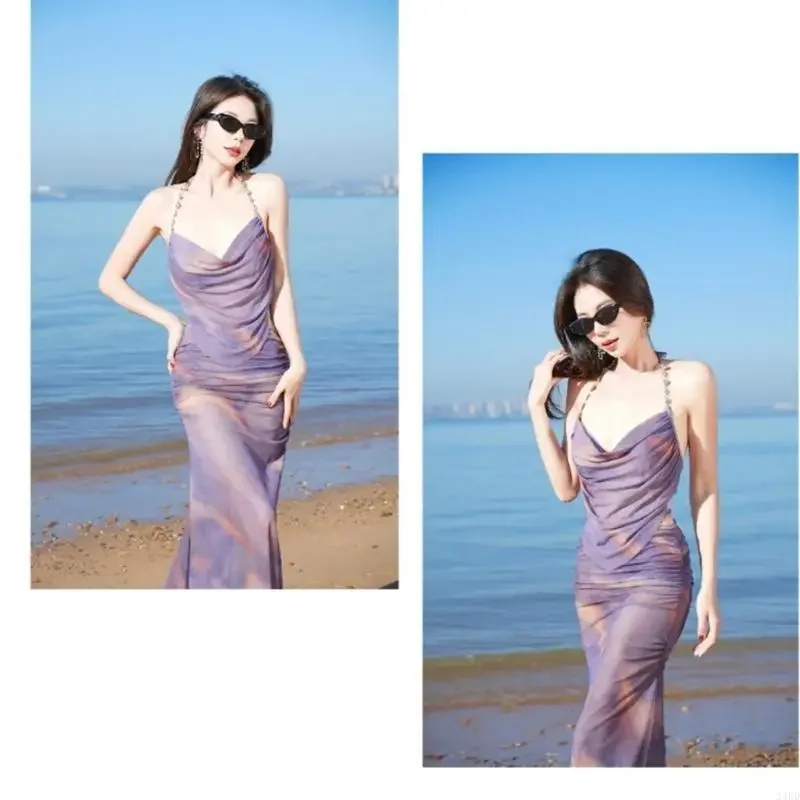 Women Bathing Suit Ladies Tie Dye Print Swimwear 3 Pcs Swimsuit with Long Skirt Backless Swimming Costume Set 69HD