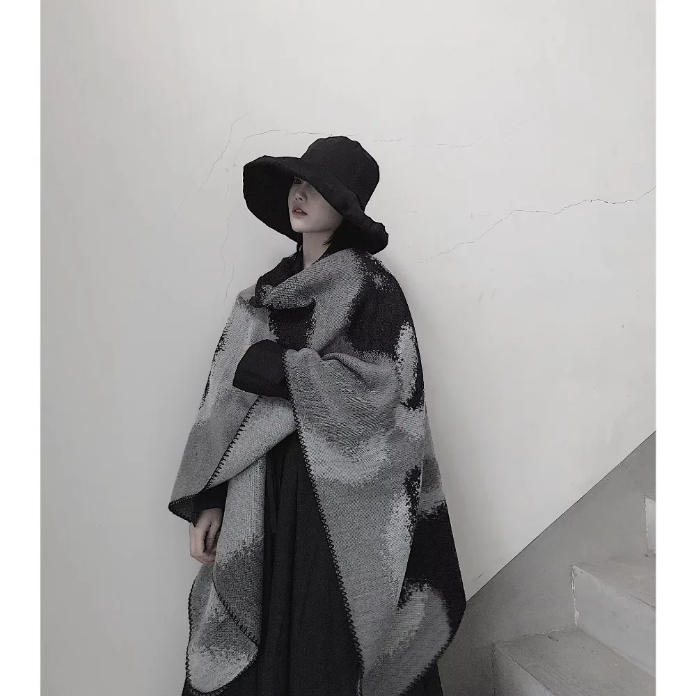 Evening Dresses Winter Warm Fleece Shawl Block Plaid double-sided cashmere Shawl Cape Thicken Plush Wraps Scarf Womens