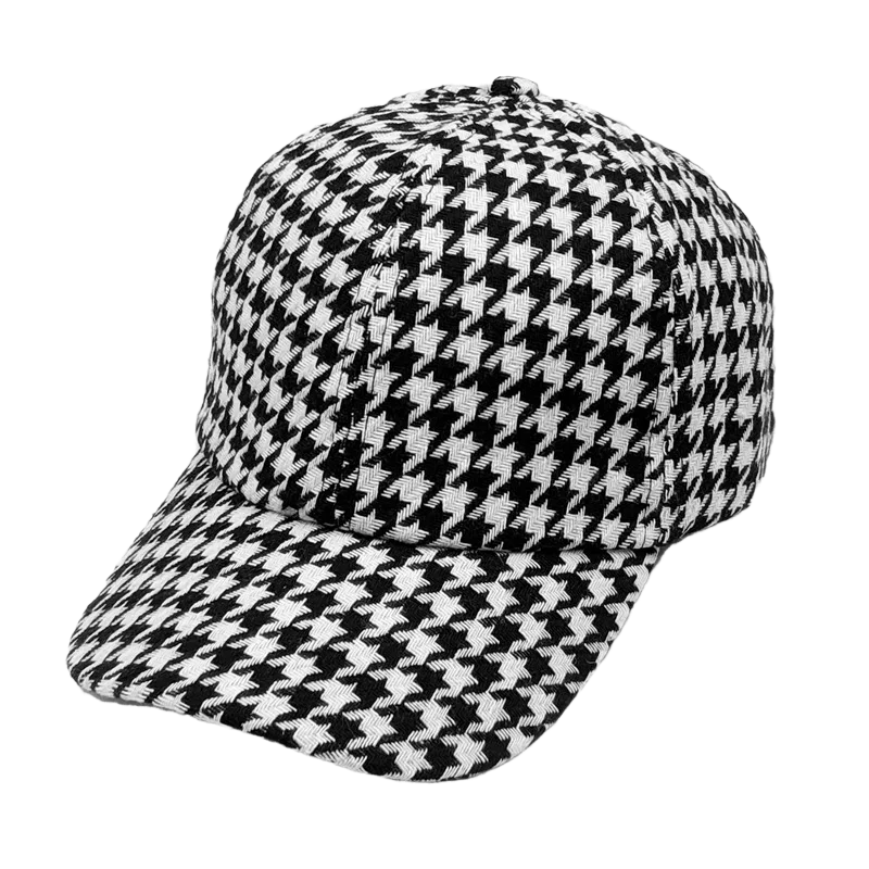 Classic Men\'s Houndstooth Cap Retro Baseball Cap White Black Plaid Hats for Women