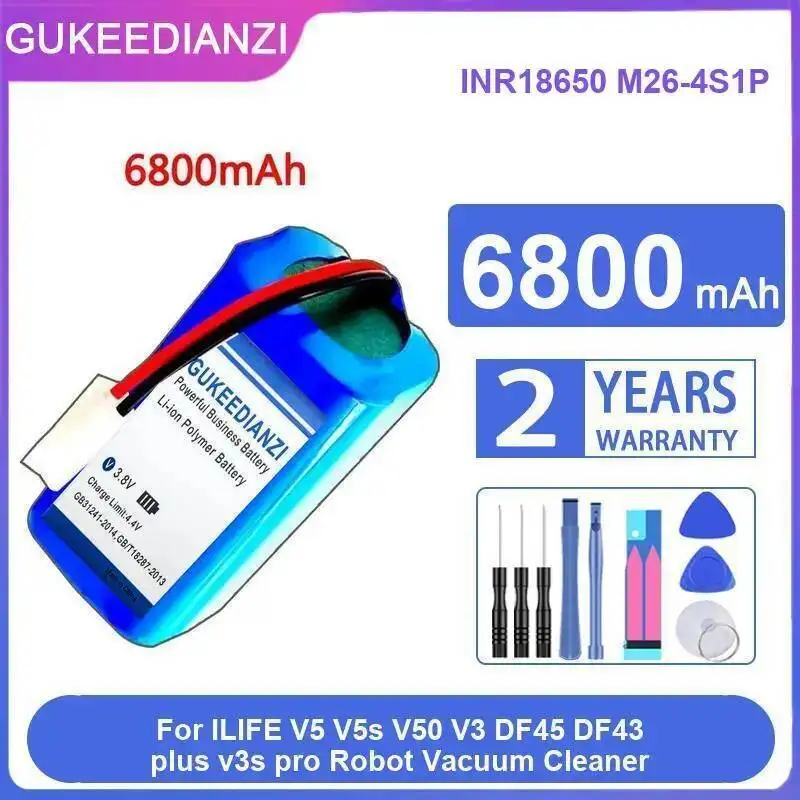 

Батарея робота-пылесоса 6800 мАч для Ilife V5 V5s V50 V3 DF45 DF43 Plus V3s Pro, пылесос INR18650 M26-4S1P, прочный