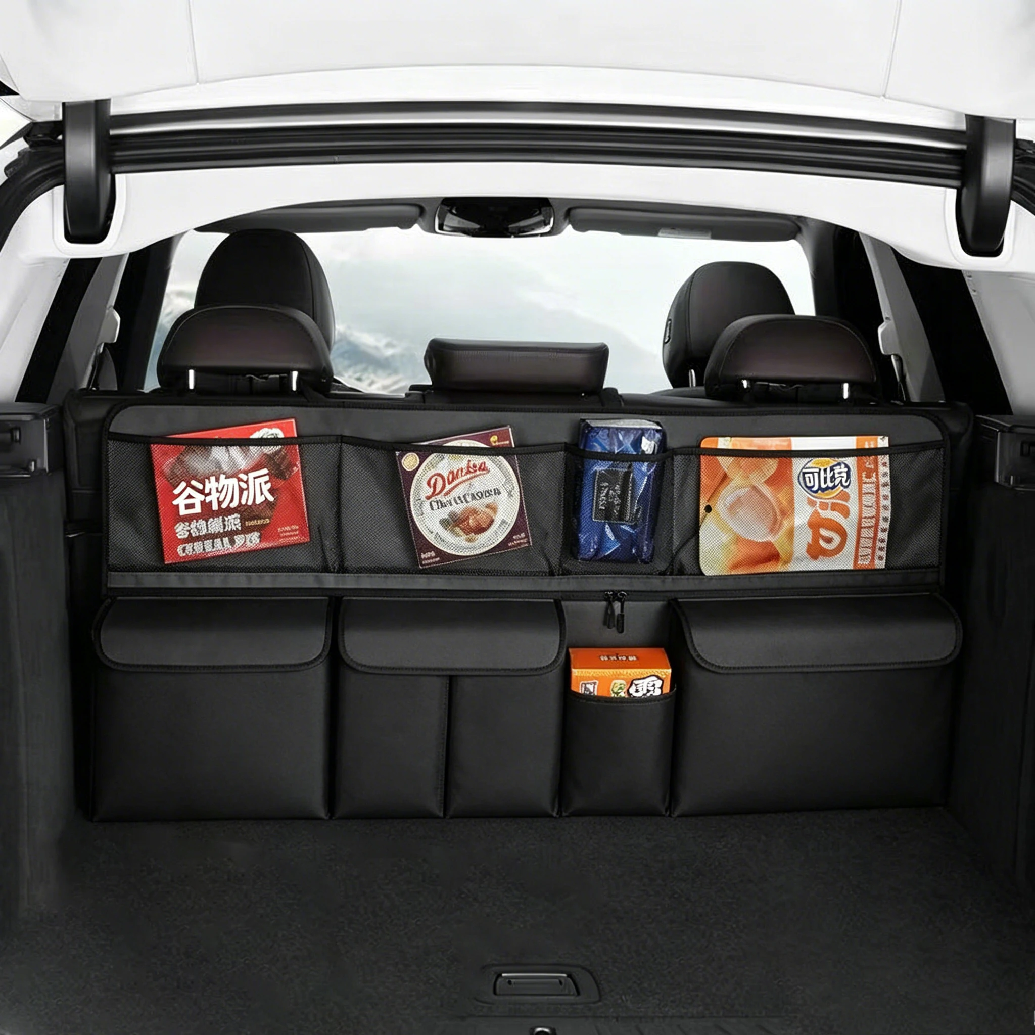 Vexverm Trunk Organizer Multi-Pocket Hanging Car Backseat  Storage Bag Mesh Pocket Zippered Compartment for SUV Minivans Truck