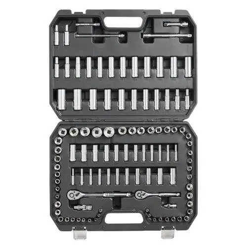 106-Pcs Socket Set with 1/4 & 3/8 Drive, 6-Point Ratchet, Deep/Standard Sockets (5/32-1, 5-19mm) & Accessories in Storage Case