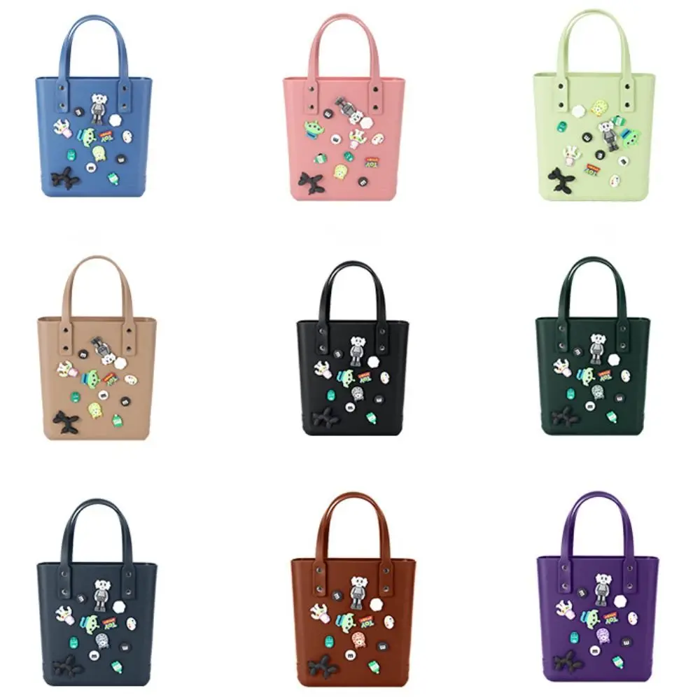 Durable Waterproof Handbag with Holes Cute Portable Women's Beach Bag PVC DIY Cartoon Handbag Vacation