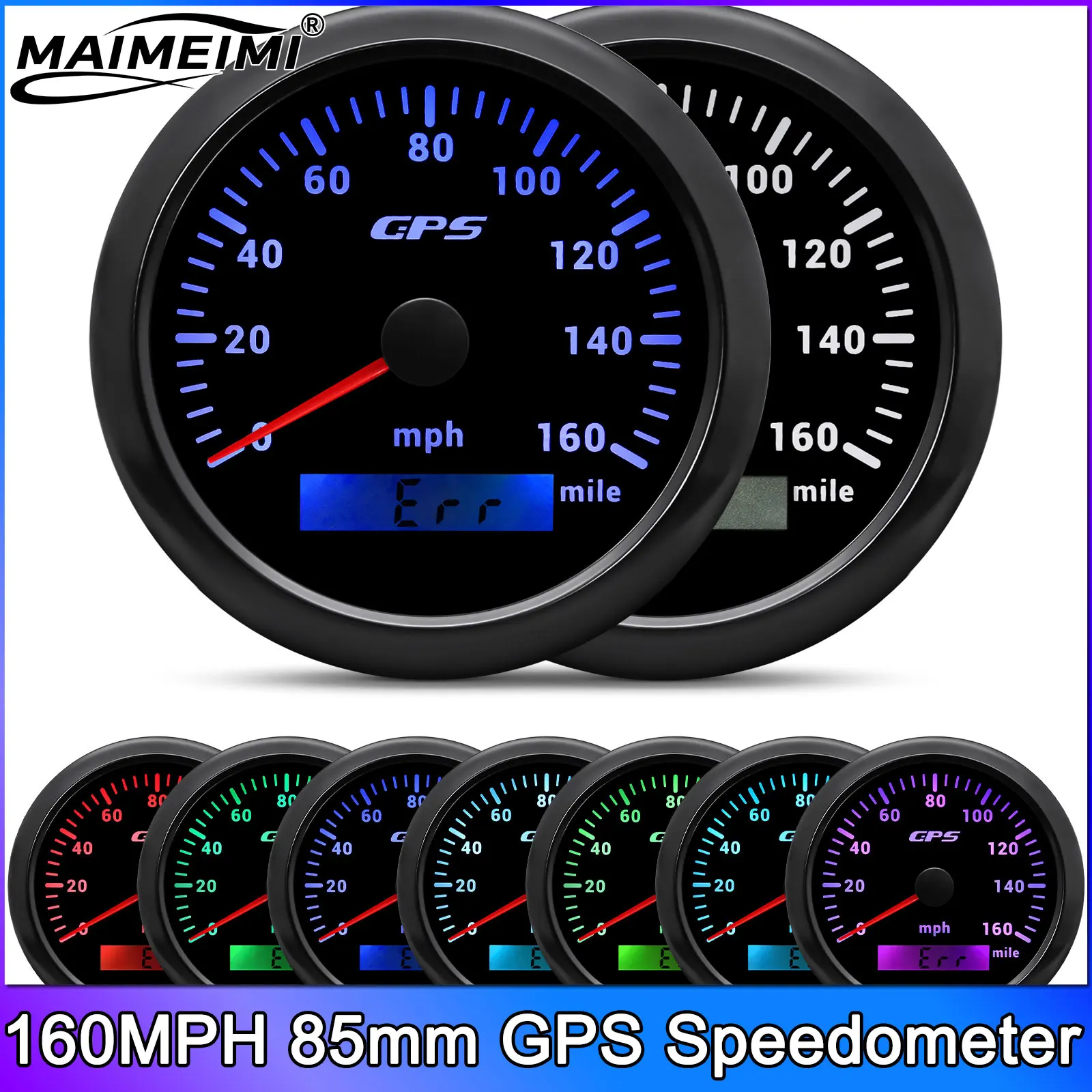 Waterproof 160MPH 85mm GPS Speedometer for Snowmobile Motorcycle Boat ATV UTV Total Mileage 12V 24V 7 Colors