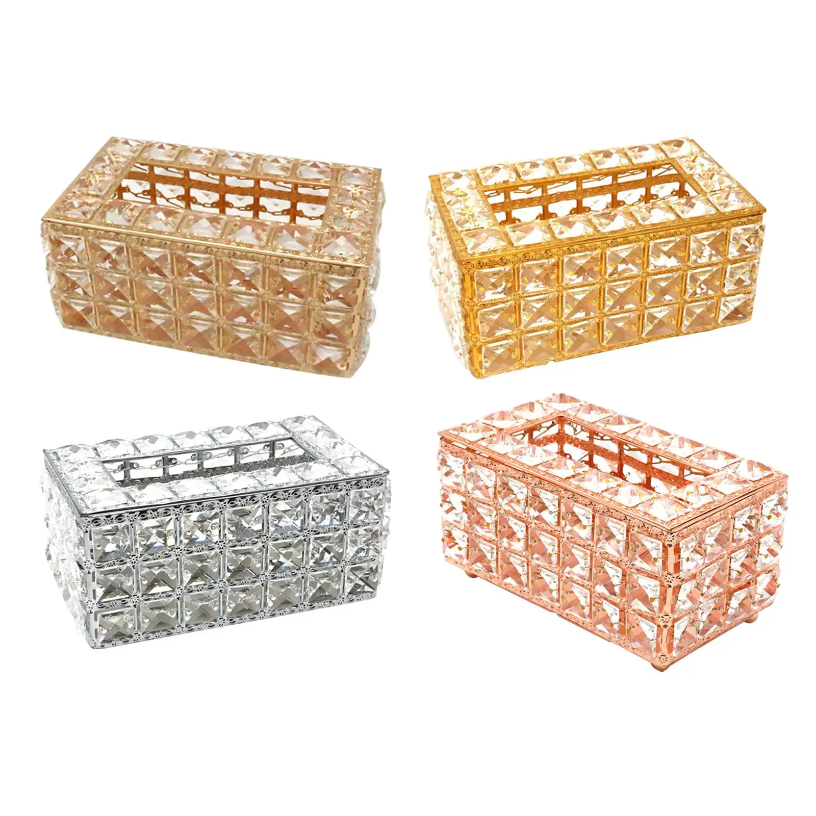 Bling Crystal Facial Tissue Box Cover Elegant Napkin Holder Case Organizer