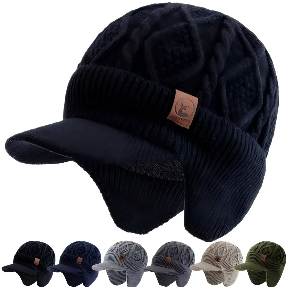 Hot Sale Winter Warm Hat With Earflap Plush Fur Lined Knit Cap Stylish Soft Beanie Hat For Man&Women Outdoor Thick Hat