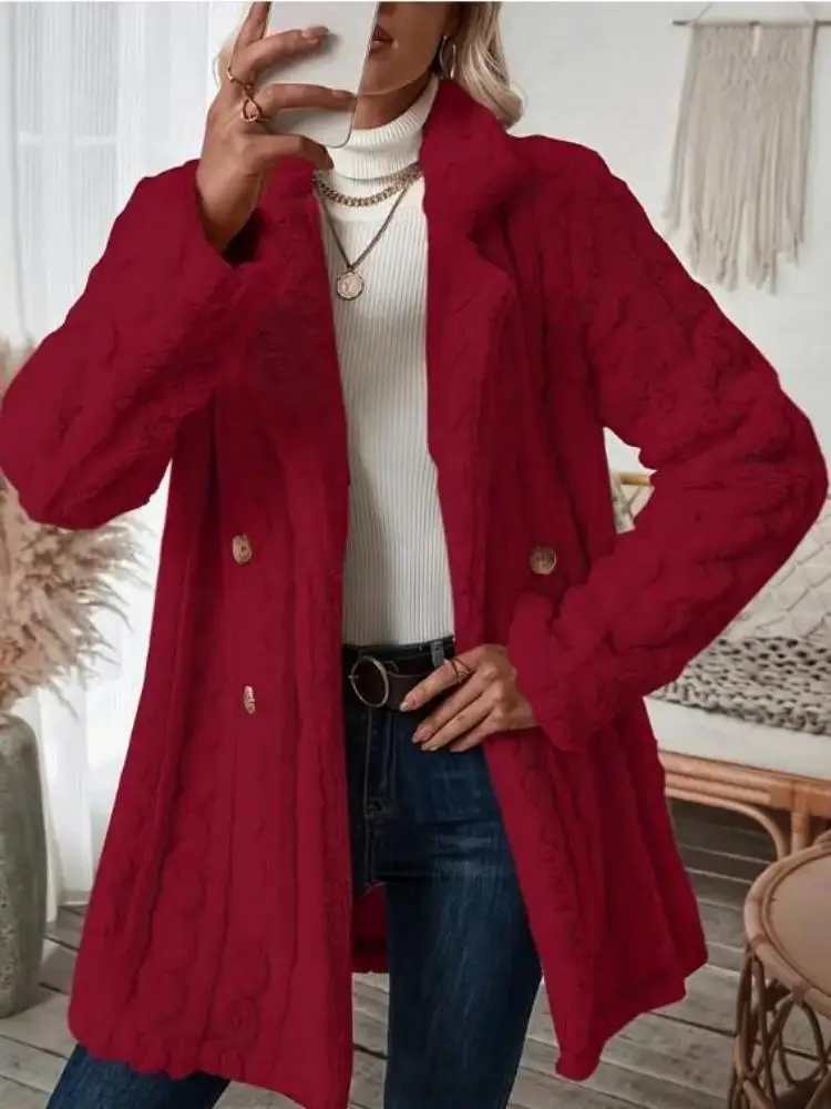 Nieuwe Pluche Jas Voor Dames Explosie Comfortabele Casual Warme Kraag Met Dubbele Rij Knopen Bontjas