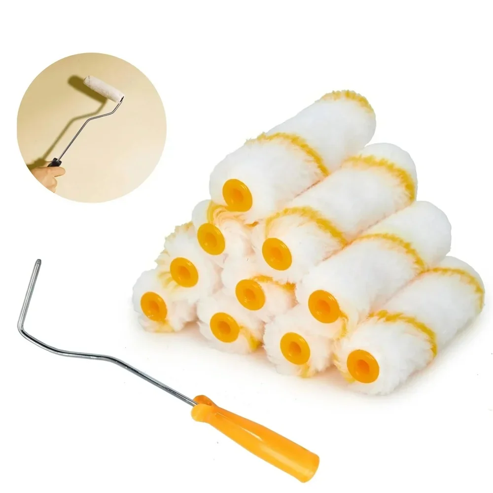 10Pcs/Set 100mm Sponge Paint Roller Mini Paint Roller Cover Replacement Paint Roller Nap Reusable with Handles Painting Tool Set