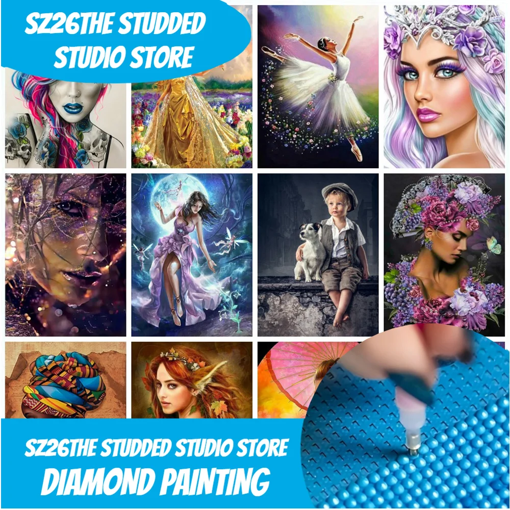 

Sz26The StuddedDiamond Art Painting Girl Portrait Diamond Embroidery Mosaic Woman Mosaic Cross Stitch Home Decor