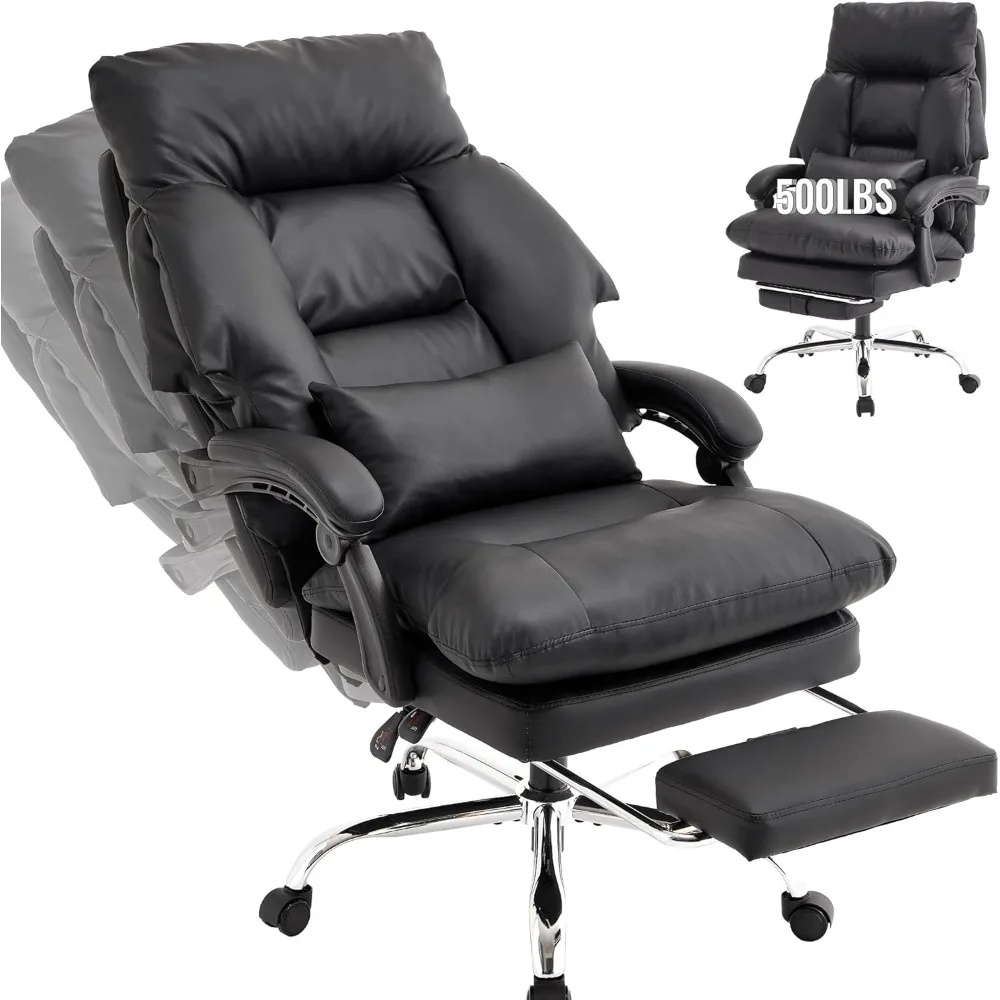 Office Chair with Footrest 500lbs,Reclining Leather Computer Chair for Heavy People, Big and Tall Comfy Executive Desk Chair wit