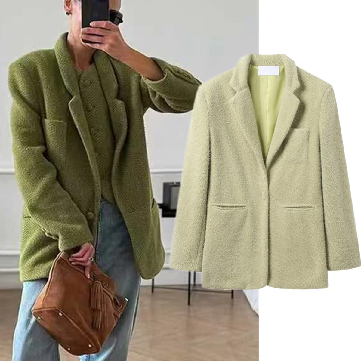 ديف آند دي الفرنسية خمر الفاكهة الخضراء واحدة الصدر دعوى سترة المرأة بلايز سترة نسائية ملابس امرأة بلايز السترة امرأة #1