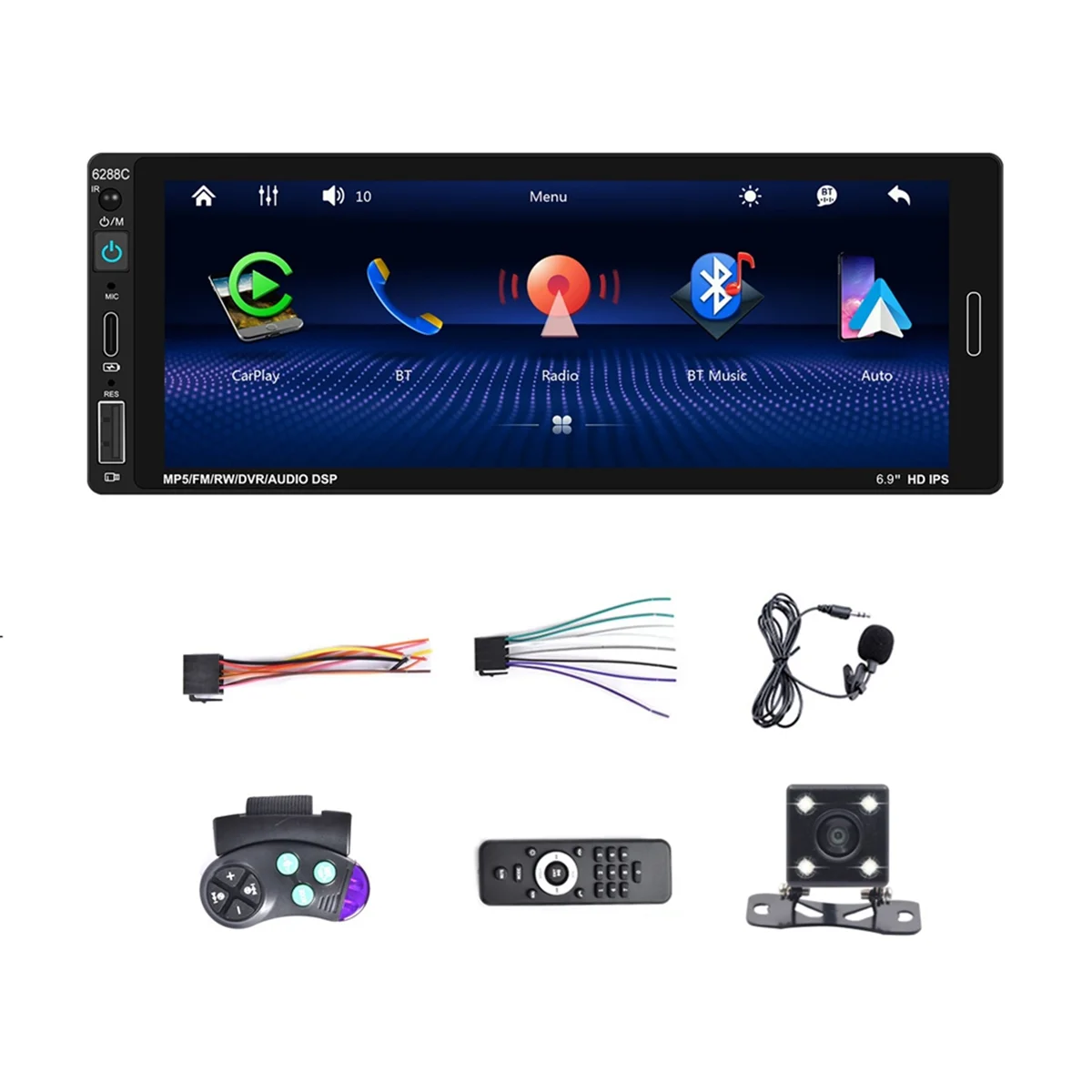 

6.9 Inch Car Stereo Single Din Car Radio Carplay Android Auto, HD Touch Screen Car Radio Bluetooth Mirror Link FM EQ