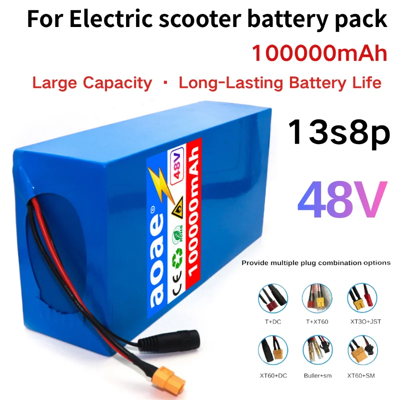 

High-power 13s8p 48V 100Ah 18650 lithium battery pack large capacity suitable for 48V 250-1500W built-in 30ABMS 54.6V2A charger