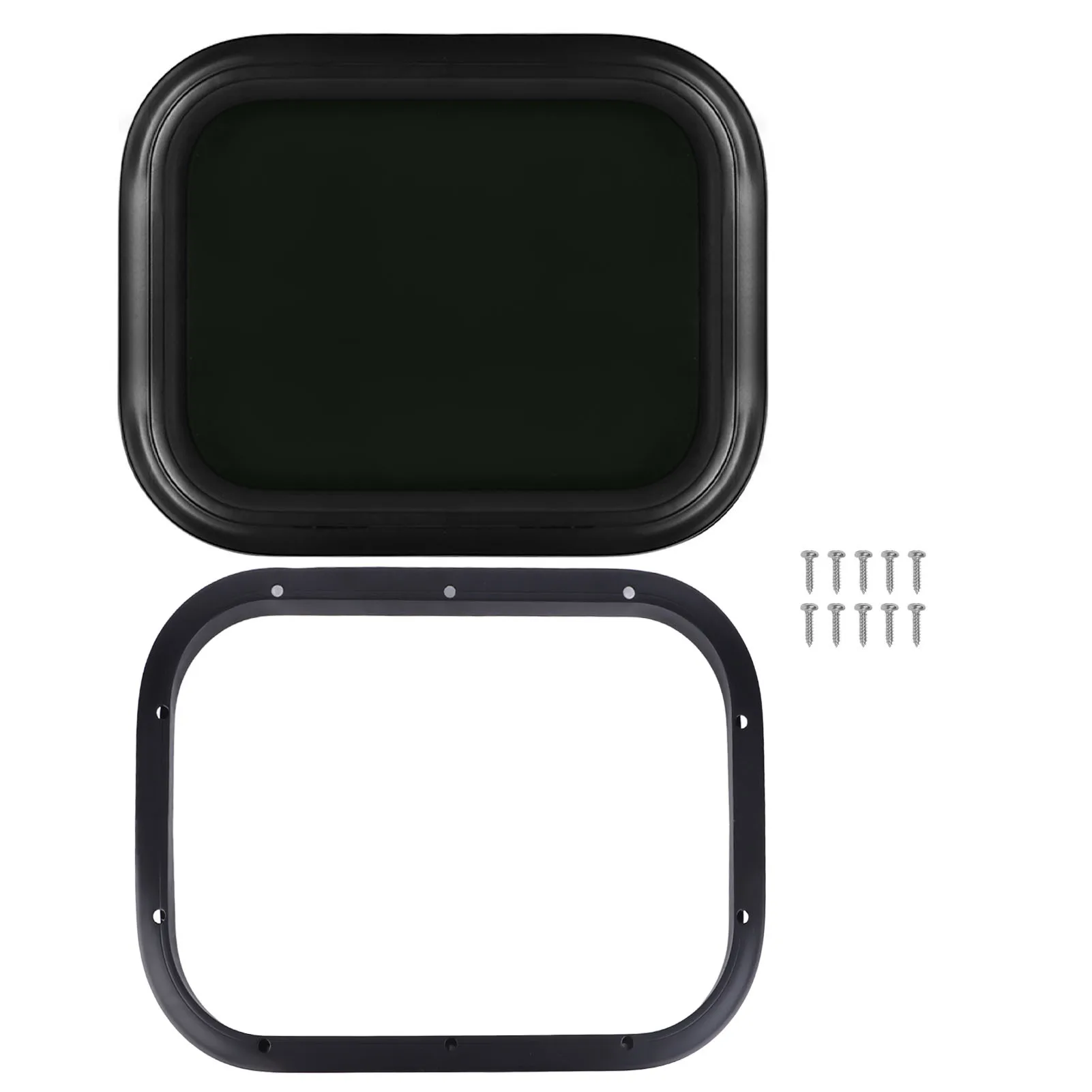 

RV Fixed Window 500 X 350mm Black Aluminum Alloy Round Corner Glass With Fixing RIng For Trailer Camper