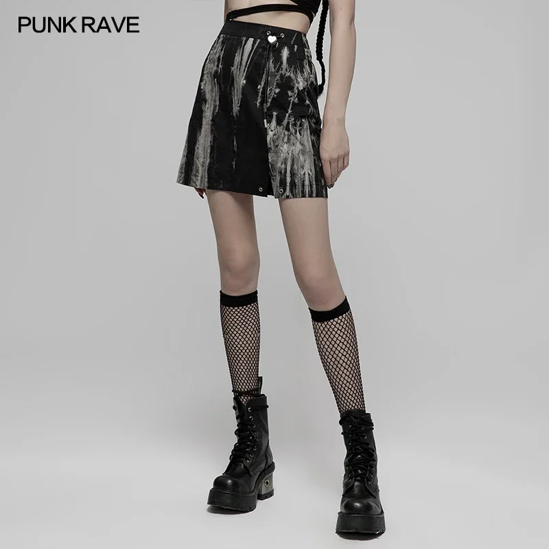 

PUNK RAVE Women's Punk Daily Side Slit Small Sexiness Tie Dyed A-line Mini Skirt High Waist Fashion Women Skirts Spring&summer