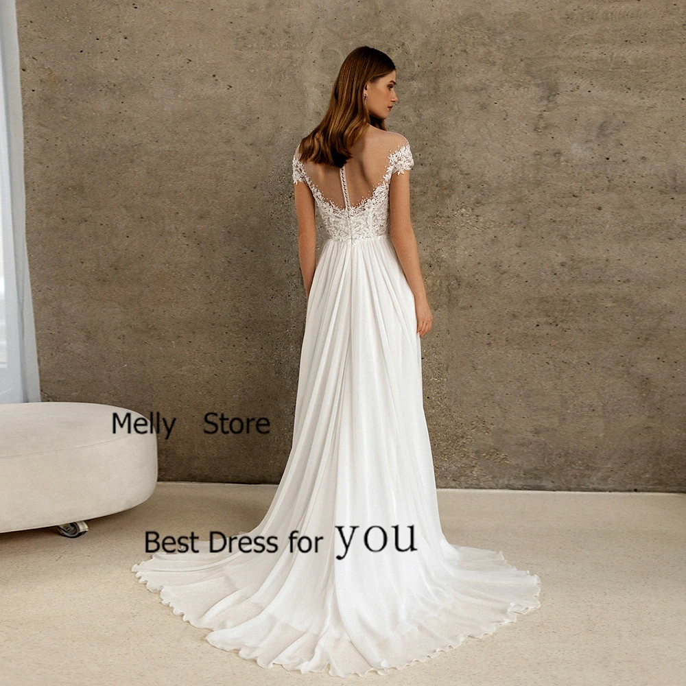 아이보리 사이드 슬릿 웨딩드레스, 정교한 스트랩리스 브라이덜 가운, 짧은 소매 베스티도 드 노비아 시폰 신상 로브 드 여름 2025