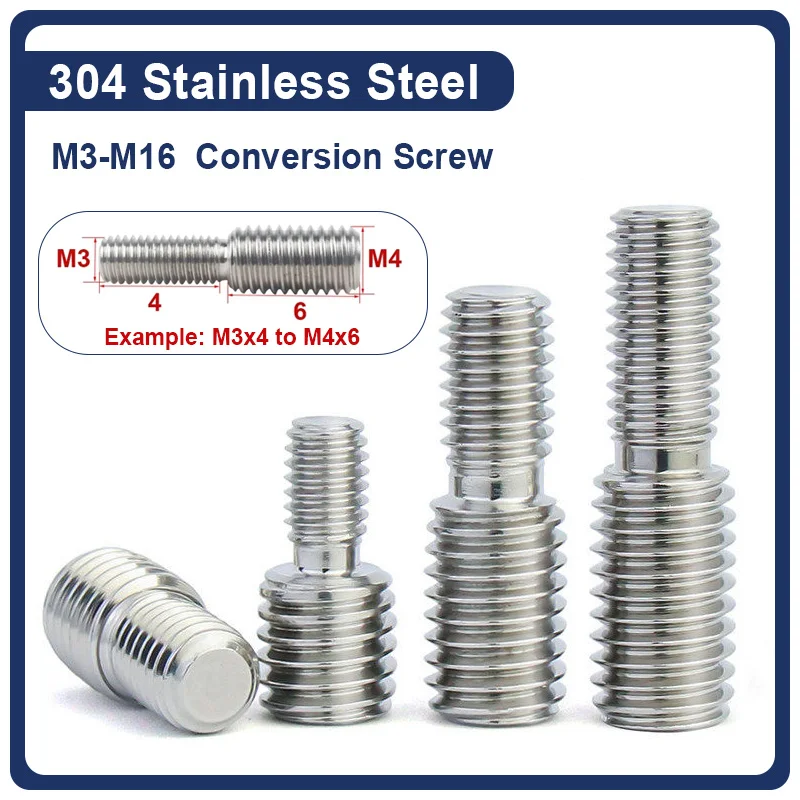 304 Stainless Steel Reducing Screw Male To Male Thread Adapter Double Head Step Bolt M3 M4 M5 M6 M8-M16 For Fastening Hardware