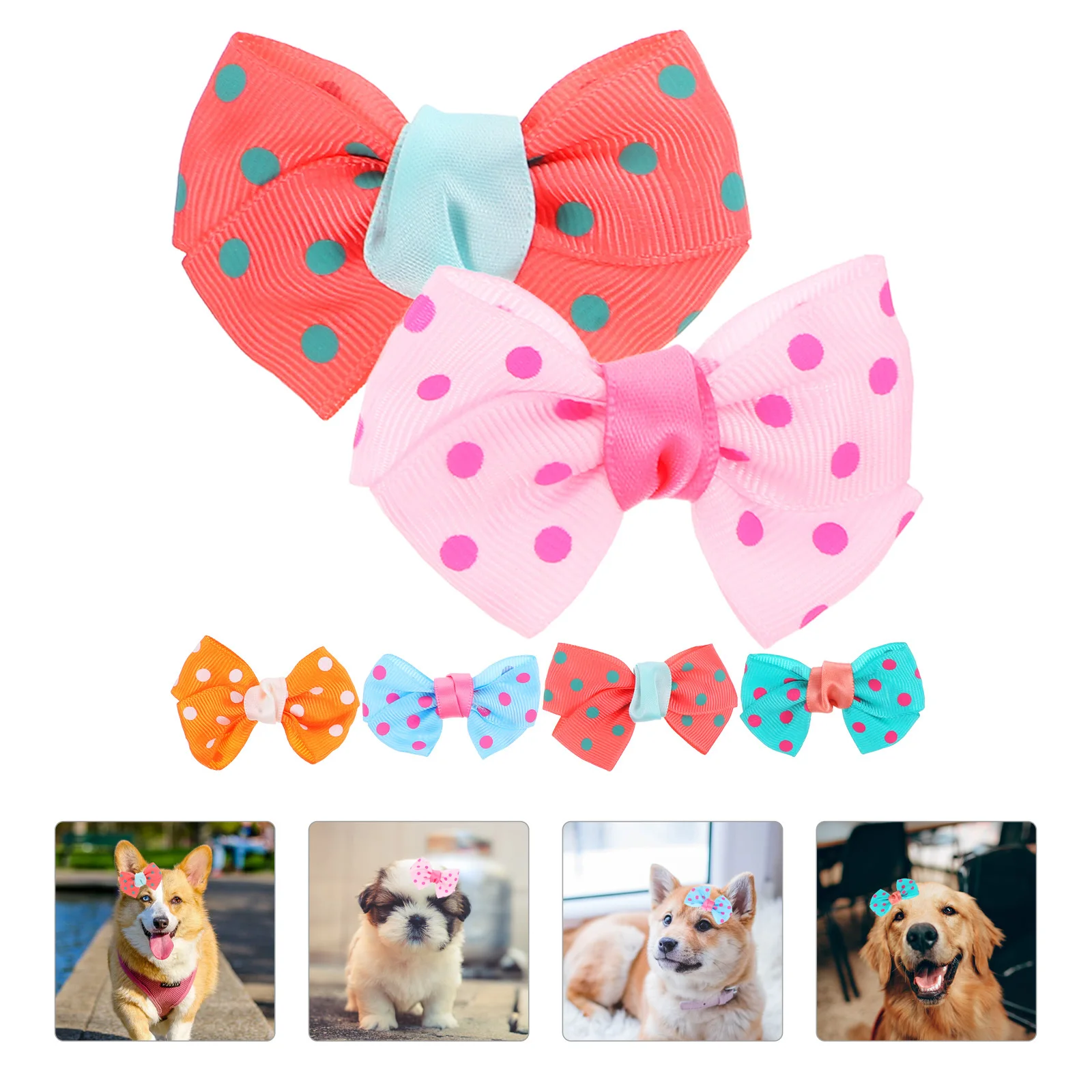 

6Pcs Pet Hair Clips Bowknot Style Dot Pattern Barrette Easy to Use for Keeping Pet Hair Tidy Ideal Dog Puppy Accessory Set