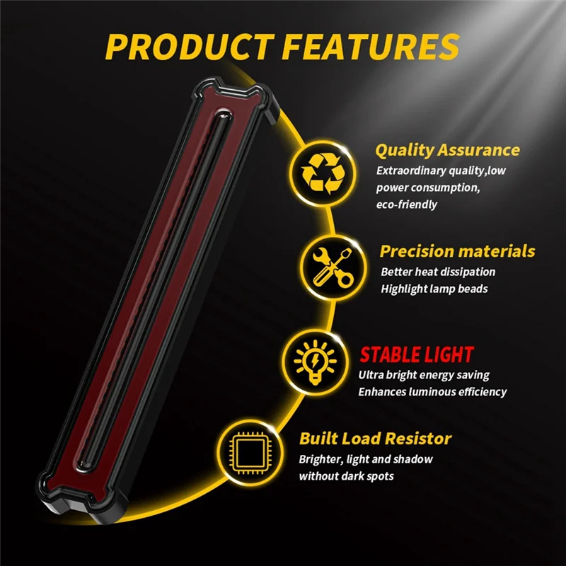 NEW-Rectangular LED Tail Light Bar Brake Indicator Rear Bumper Flowing Turn Signal Lamp DRL For Pickup Truck Semi Trailer RV
