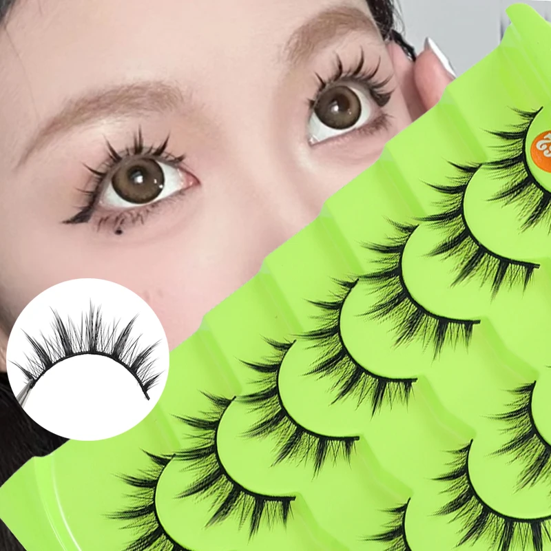 Natural Full Strip Eyelashes 7 Pairs Manga False Lashes 3D Mink Wispy Soft Korean Style Daily Dating Eyelashes Extension Makeup