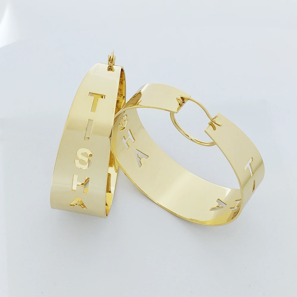 GoldButterfly-pendientes de acero inoxidable con letras huecas personalizadas para mujer, aretes de aro con nombre, joyería de moda personalizada