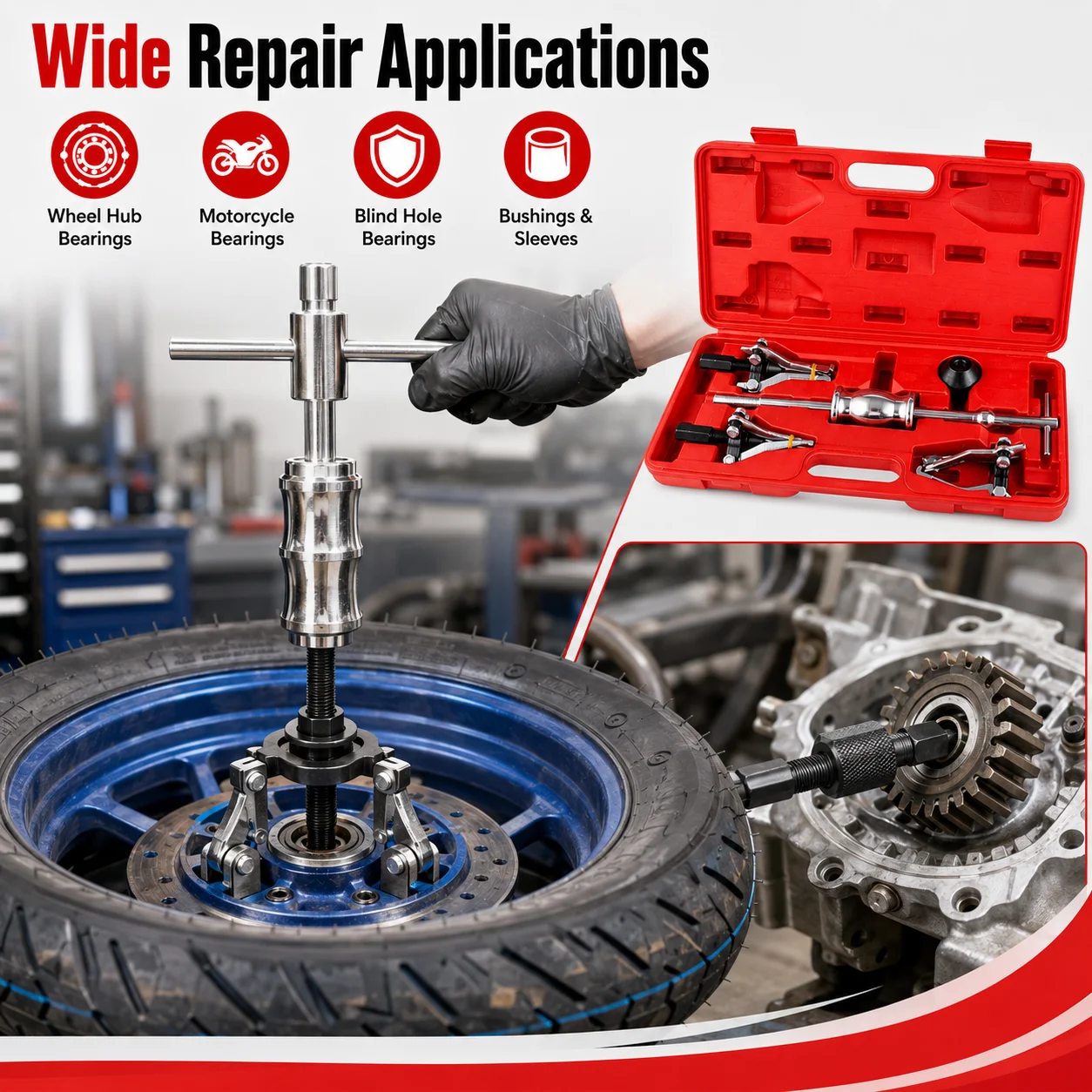 Inner Bearing Puller Slide Hammer Tool Set 8-32mm Blind Hole Bearing Extractor Internal External Car Repair 40Cr Collets