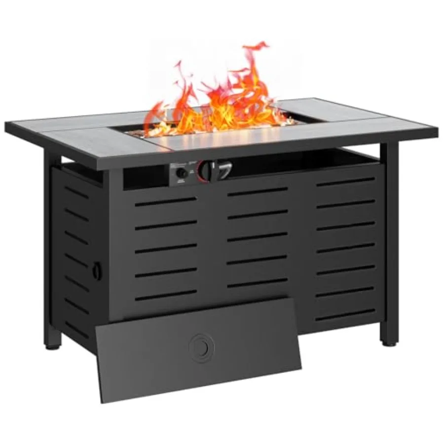 42 Propane Fire Pit Table for outdoor use, ceramic top, black, weather-resistant and smokeless design