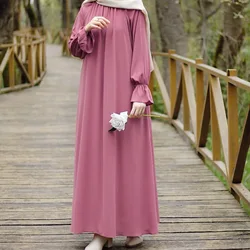 Fashion Chiffon Muslim Abaya Autumn Long Sleeve Wear With Pockets Femme Dress Islamic Clothing For Women Kaftans Solid