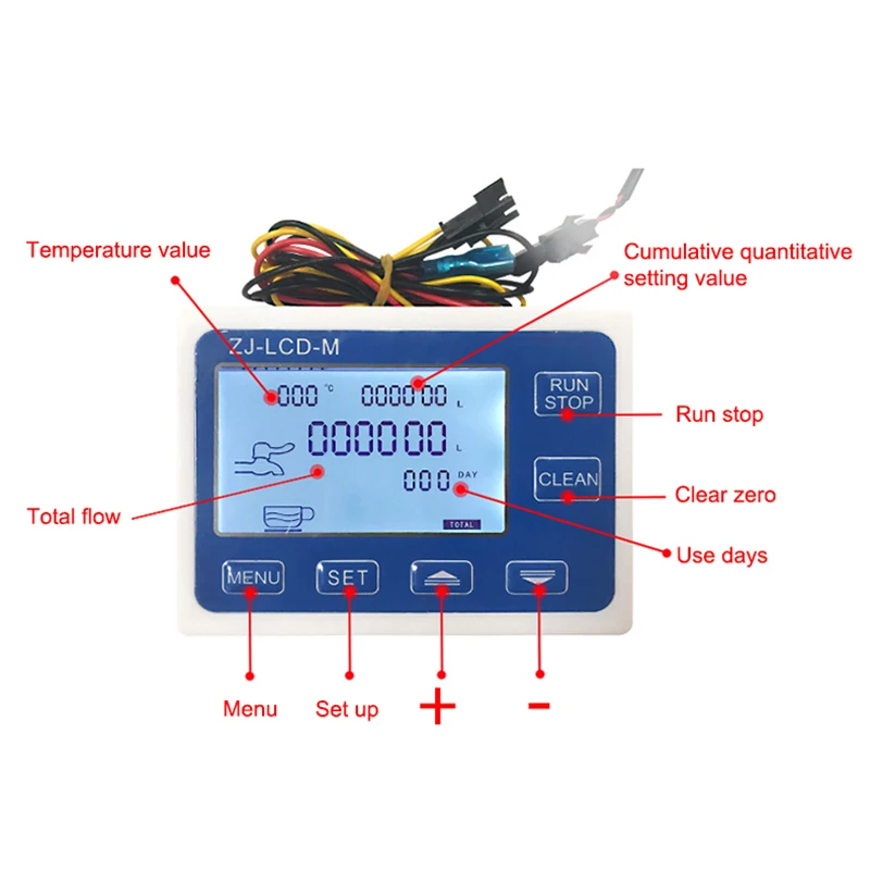 DN25 Digital LED Display Flow Quantitative Controller Instrument + 1 Inch External Threaded Plastic Flowmeter + 1 Inch Water