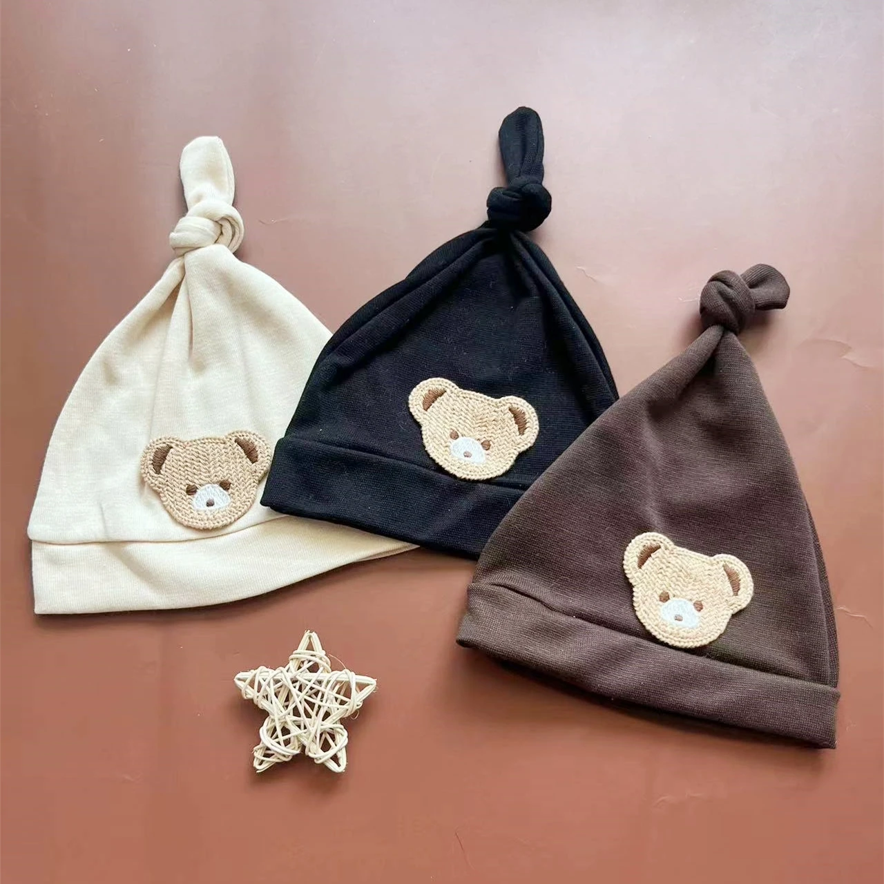 Soft Infant Beanies Caps Baby Hat Cartoon Bear Boneless Muslin Hat Newborn Headwear Windproof Spring Hat 0-3M Baby Hats