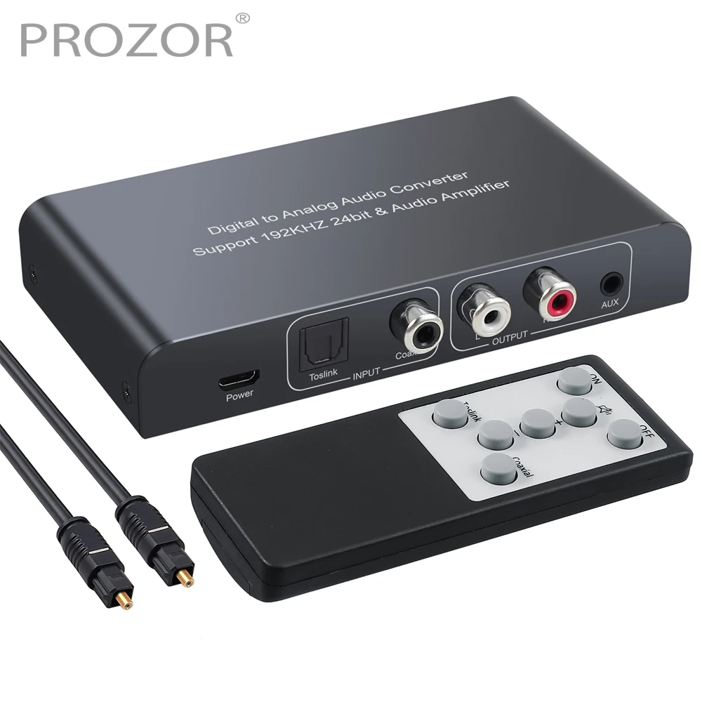 PROZOR Digital to Analog Audio Converter with IR Remote Control Volume 192kHz Coaxial Optical Toslink to L/R RCA 3.5mm Adapter