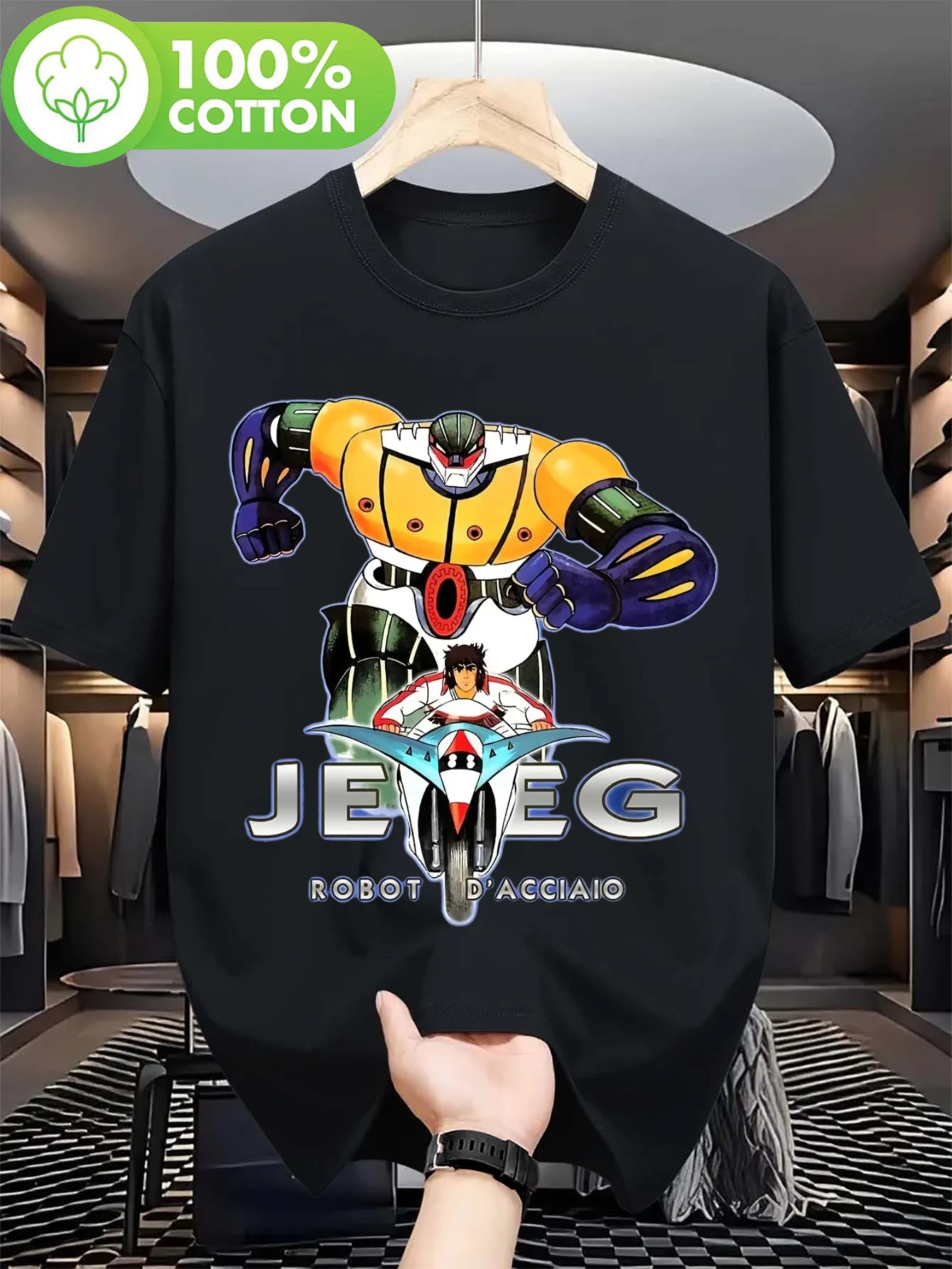 Camiseta de Verano para Hombre con Diseño de Anime Jeeg Robot D'Anciaio - Camiseta con Estampado de Manga con Personajes Jeeg Robot y Hiroshi Uomo